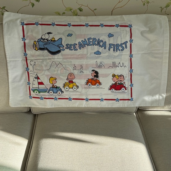 Vintage Peanuts See America First Pillowcase - World Trade Center - Made in USA - Picture 11 of 13